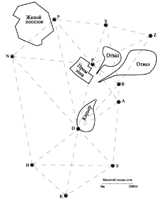Рис. 2. Схема расположения объектов техногенного влияния и пунктов геодезической сети на исследуемом участке